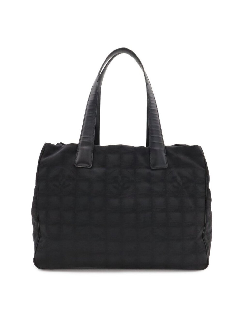 Chanel New Travel Line Tote MM Shoulder Bag Nylon Jacquard Black